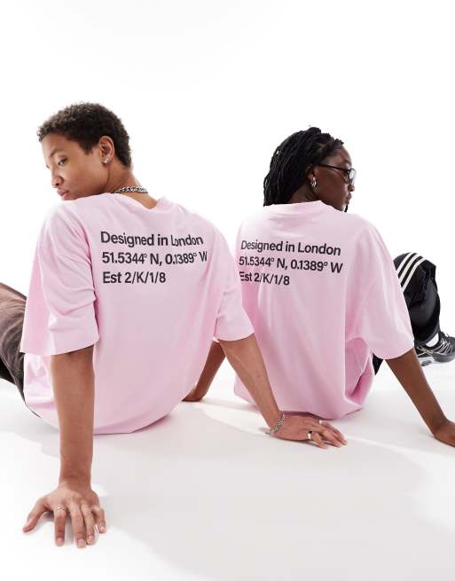 COLLUSION Unisex oversized pique T-shirt with back logo graphic in pink, 4 of 4