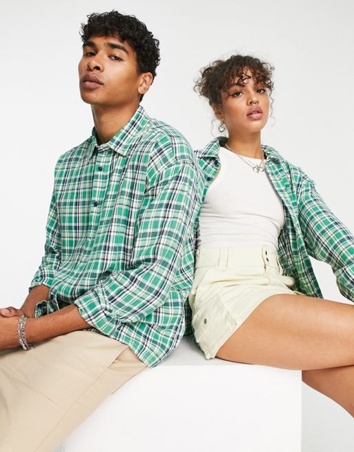 COLLUSION Unisex oversized plaid shirt in green