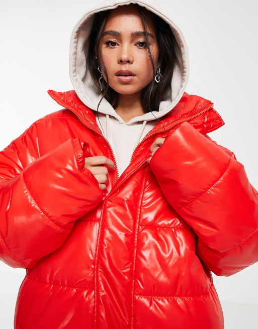 Red puffer coat discount womens