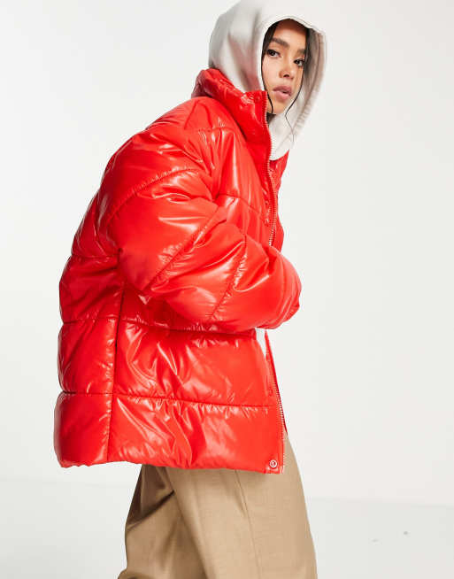 Long red best sale bubble coat