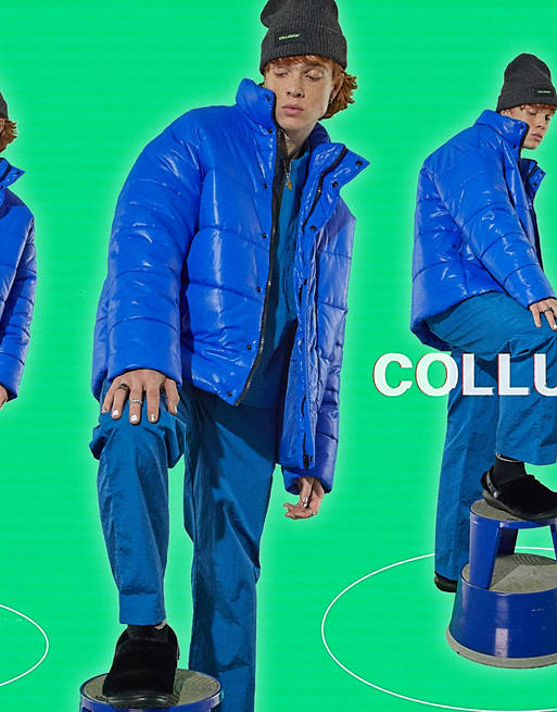  COLLUSION Unisex oversized puffer in blue 