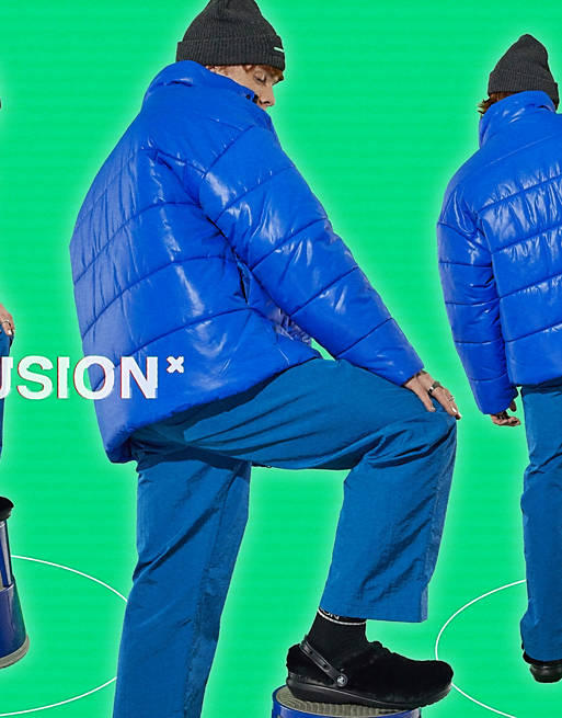  COLLUSION Unisex oversized puffer in blue 