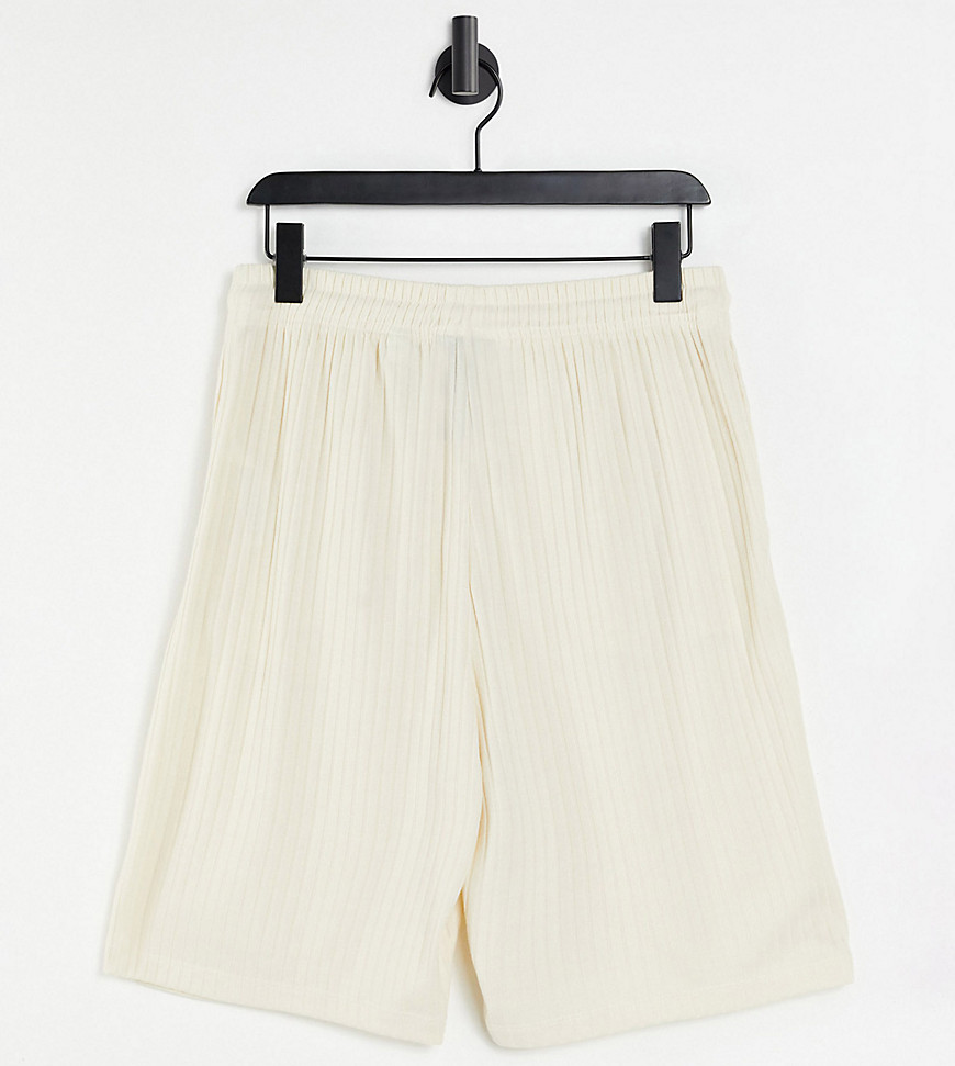 COLLUSION Unisex oversized ribbed shorts - part of a set-White