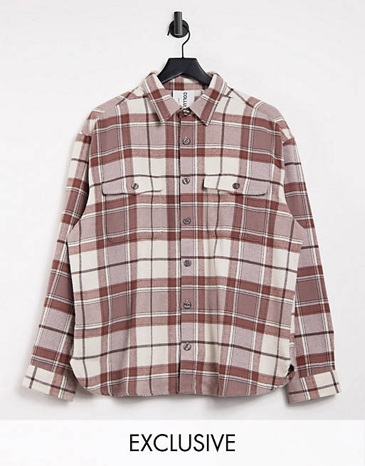 COLLUSION Unisex oversized shacket in beige check