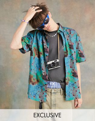 COLLUSION Unisex oversized shirt in blue abstract print - ASOS Price Checker