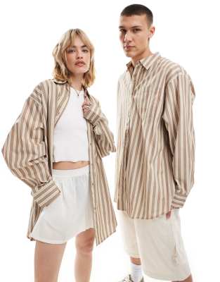 Collusion Unisex Oversized Shirt In Neutral Stripe-pink