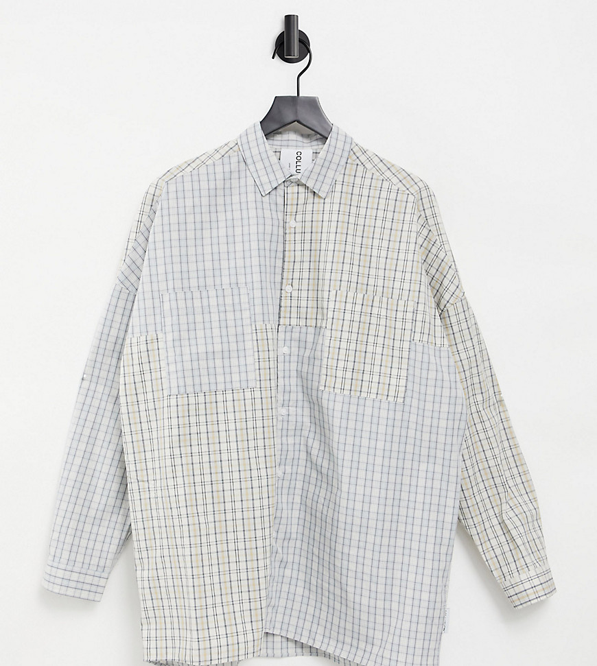 COLLUSION Unisex oversized shirt in spliced check-Multi