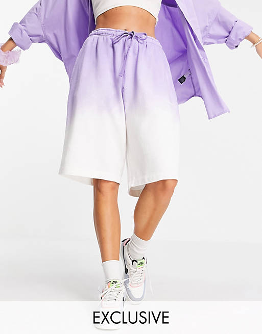 COLLUSION Unisex oversized shorts in reverse fabric purple ombre co-ord