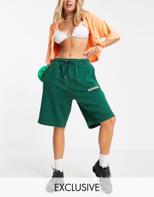 COLLUSION Unisex oversized shorts with logo print in khaki co-ord - ASOS Price Checker