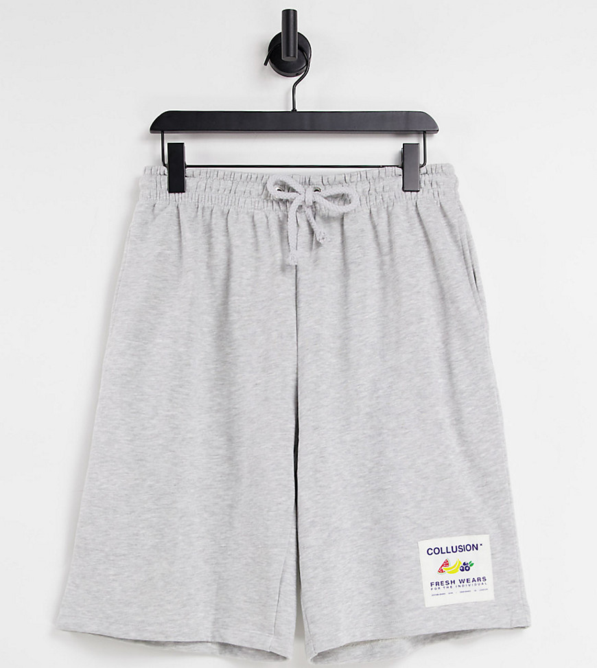 Collusion Unisex Oversized Shorts With Patch In Gray Heather-grey