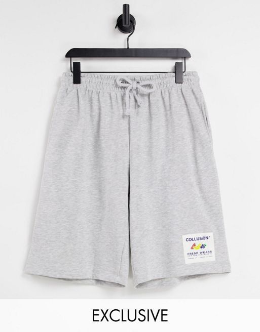 COLLUSION Unisex oversized Taille shorts with patch in gray heather