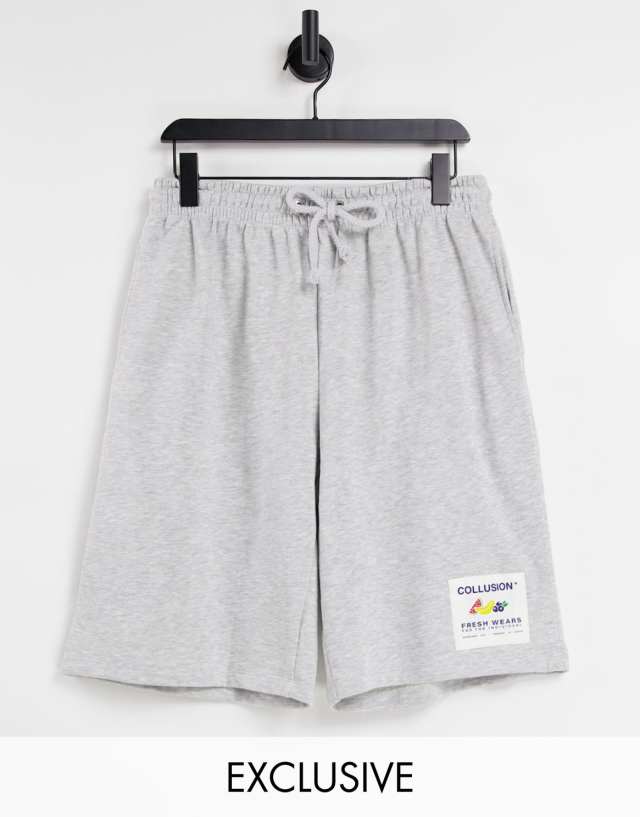 COLLUSION Unisex oversized shorts with patch in gray heather