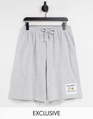 Collusion COLLUSION Unisex oversized shorts with patch in grey marl