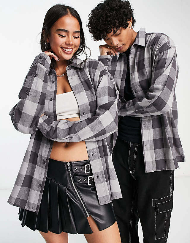 Collusion - unisex oversized skater check shirt in grey