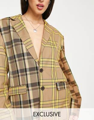 COLLUSION Unisex oversized spliced checked blazer co-ord - ASOS Price Checker