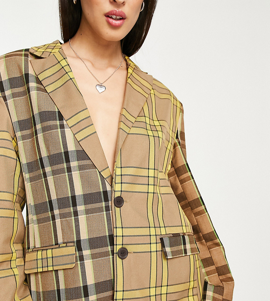 Collusion Unisex Oversized Spliced Checked Blazer - Part Of A Set-multi