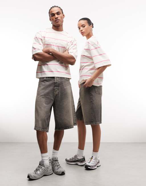 COLLUSION Unisex oversized stripe logo t-shirt in yellow and pink, 2 of 4