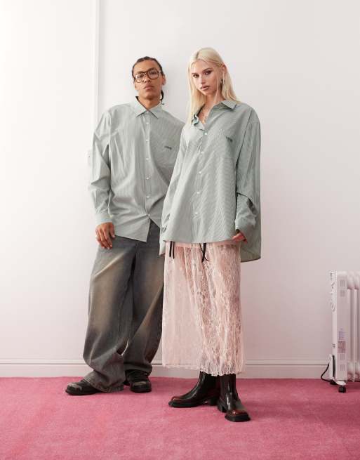 COLLUSION Unisex oversized striped shirt in mint, 2 of 4