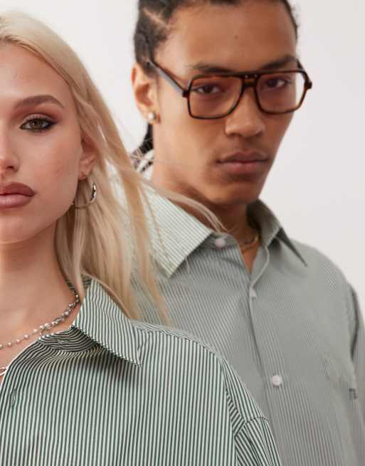 COLLUSION Unisex oversized striped shirt in mint, 3 of 4