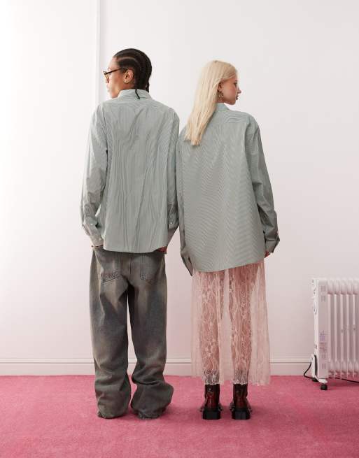 COLLUSION Unisex oversized striped shirt in mint, 4 of 4