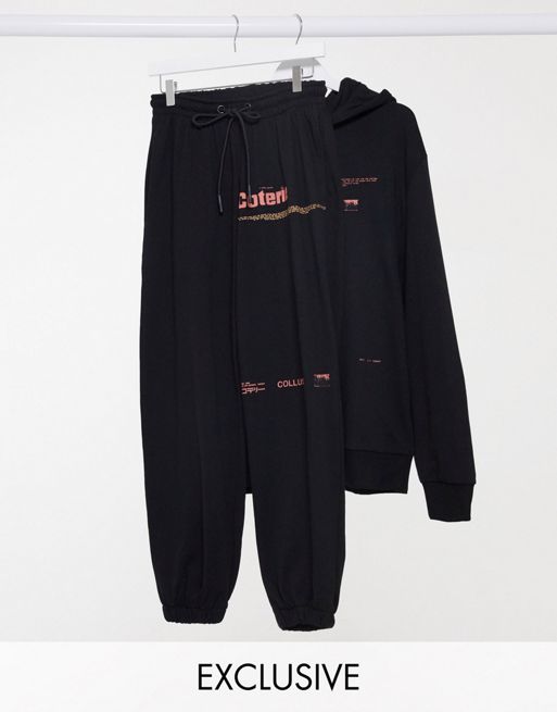 COLLUSION Unisex oversized sweatpants with print in black