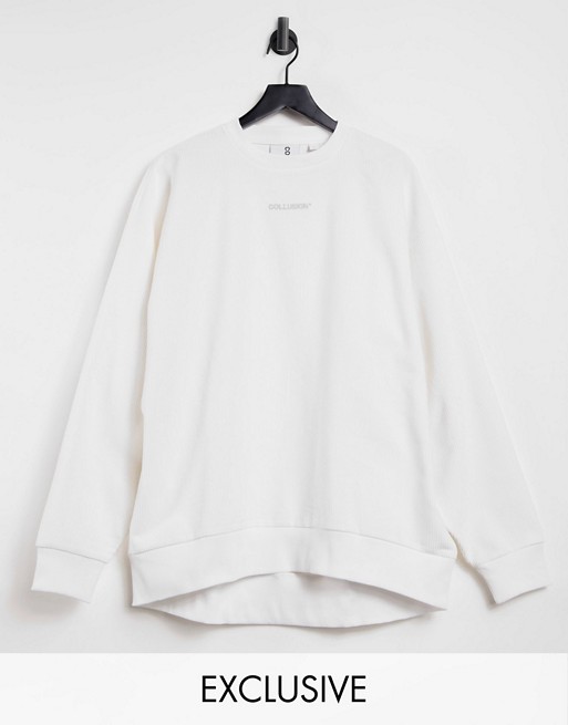 COLLUSION Unisex oversized sweatshirt in white cord fabric co-ord