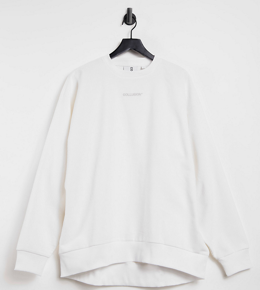 COLLUSION Unisex oversized sweatshirt in white cord fabric set