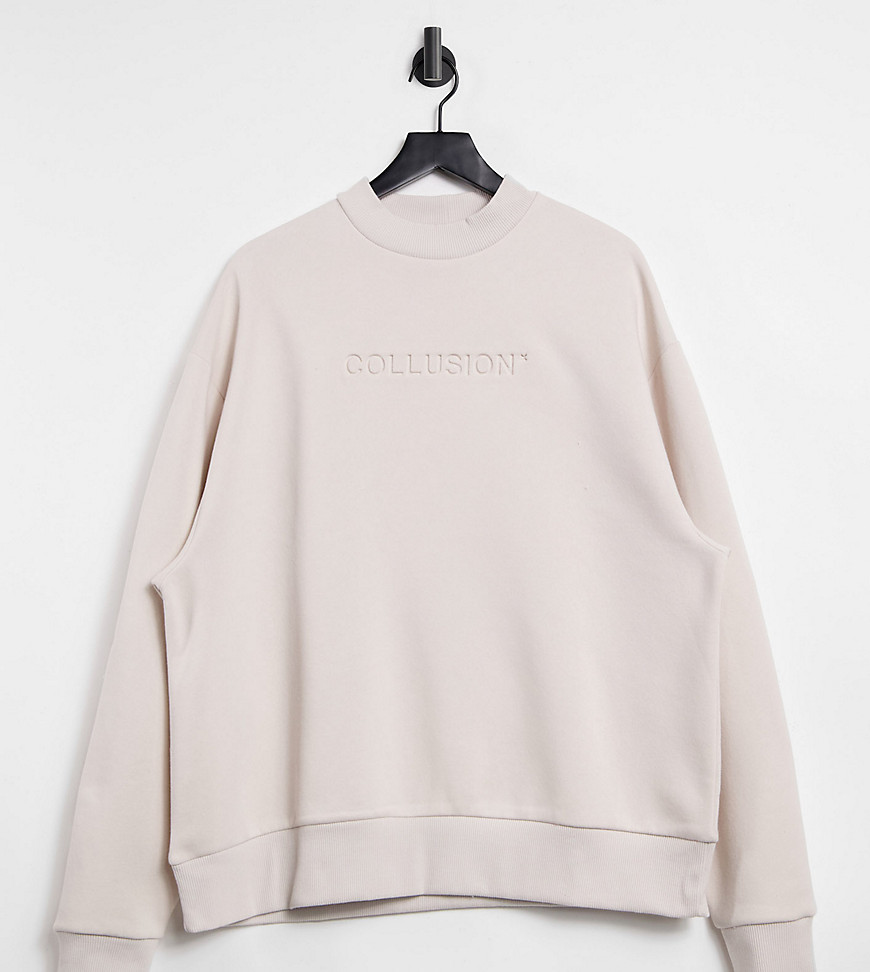 COLLUSION Unisex oversized sweatshirt with embossed logo in ecru-White