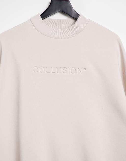 COLLUSION Unisex oversized sweatshirt with embossed logo in ecru