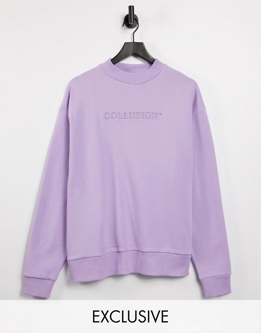 COLLUSION Unisex oversized sweatshirt with embossed logo in purple