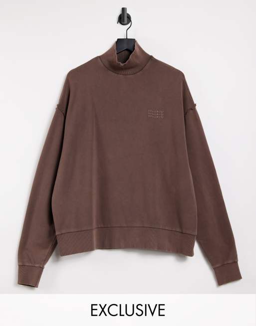 COLLUSION Unisex oversized sweatshirt with embroidered logo in brown