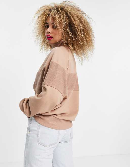 COLLUSION Unisex oversized sweatshirt with half zip and panels in dusty brown, 2 of 4
