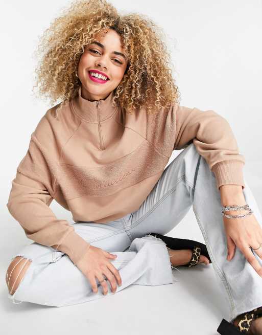 COLLUSION Unisex oversized sweatshirt with half zip and panels in dusty brown, 3 of 4