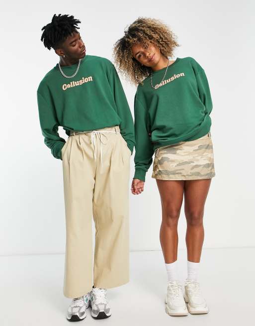 Collusion Unisex Oversized Sweatshirt With Logo In Dark Green Asos