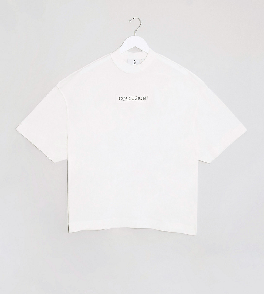 COLLUSION - Unisex - Oversized T-shirt met logo in ivoorwit