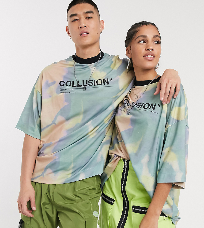 COLLUSION - Unisex oversized T-shirt met marmerprint-Multi
