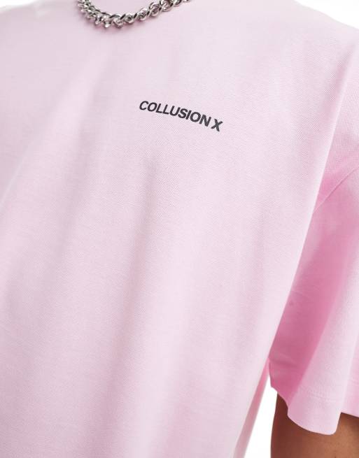 COLLUSION Unisex - Oversized T-shirt van piqué met logoprint op de achterkant in roze, 2 van 4