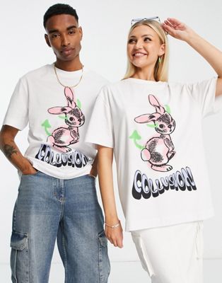 COLLUSION Unisex oversized t-shirt with bunny print in white - ASOS Price Checker