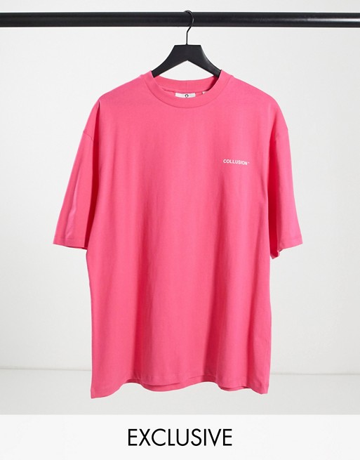 COLLUSION Unisex oversized t-shirt with logo print in pink