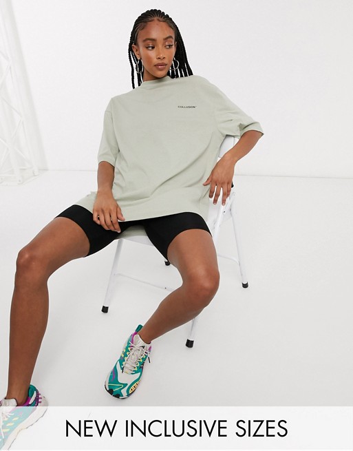 COLLUSION Unisex oversized t-shirt with logo print in sage green
