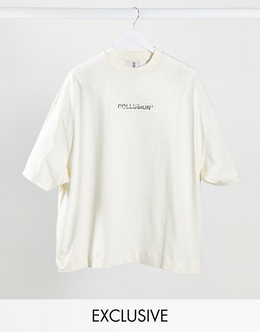 COLLUSION Unisex oversized t-shirt with patch logo in ivory