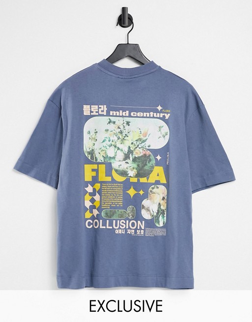 COLLUSION Unisex oversized t-shirt with print in blue