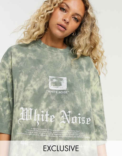 COLLUSION Unisex oversized t-shirt with print in green tie dye pique