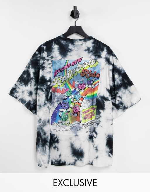 COLLUSION Unisex oversized t-shirt with rainbow ride print in tie dye