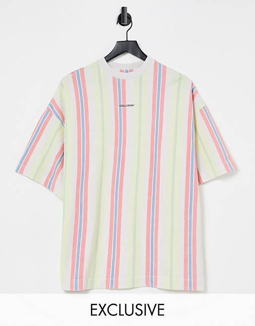 COLLUSION Unisex oversized t shirt with stripe in pique fabric