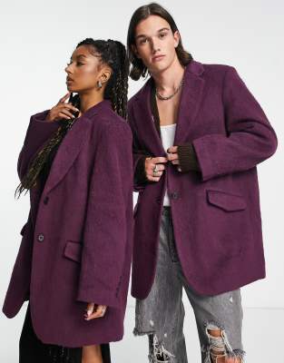 Collusion Unisex Oversized Textured Blazer In Purple-multi