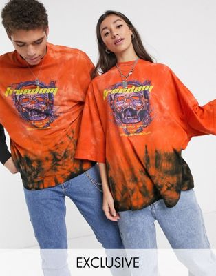 COLLUSION - Unisex oversized tie-dye T-shirt met doodshoofdprint-Multi