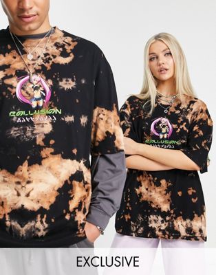 COLLUSION Unisex oversized tie dye t-shirt with character print