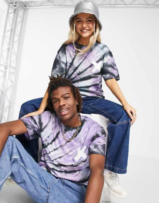 COLLUSION Unisex oversized tie dye t-shirt with logo print