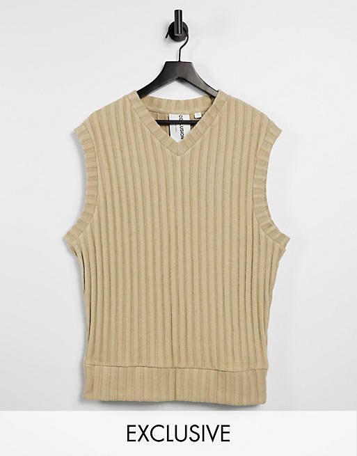 Co-ords COLLUSION Unisex oversized vest in jersey knit in tan co-ord 